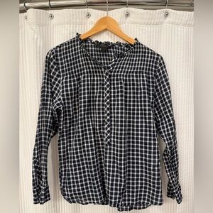 J. Crew Navy and White Plaid Casual Shirt, Size 4